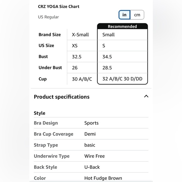 CRZ Yoga Butterluxe U Back Sports Bra Longline Crop Workout Pilates Fudge Brown - Picture 11 of 11